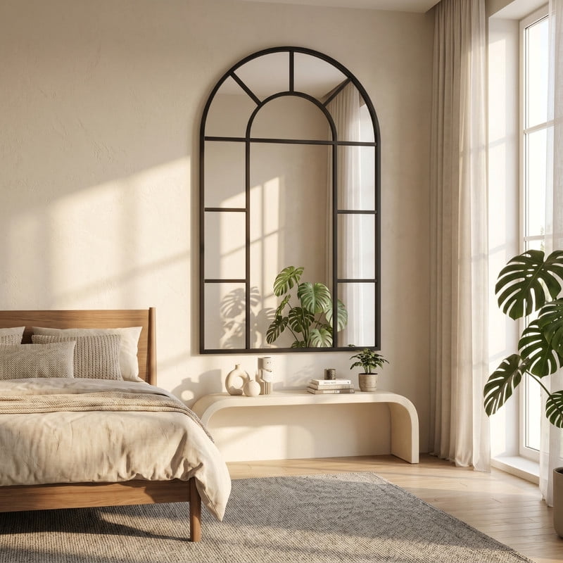 Easy4Home 24"x55" Arched Window Pane Vanity Decorative Wall Mirror,Black