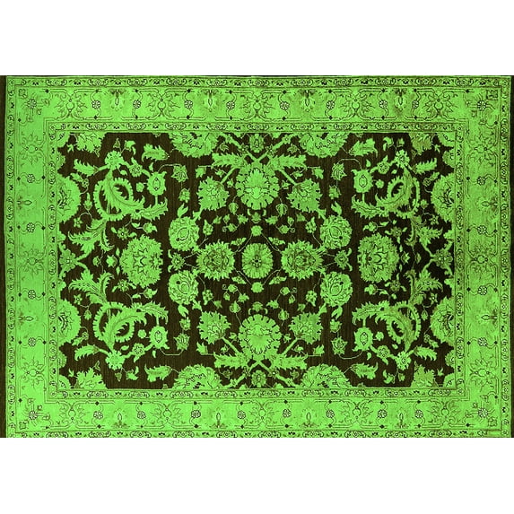 Ahgly Company Indoor Rectangle Oriental Green Industrial Area Rugs, 7' x 9'