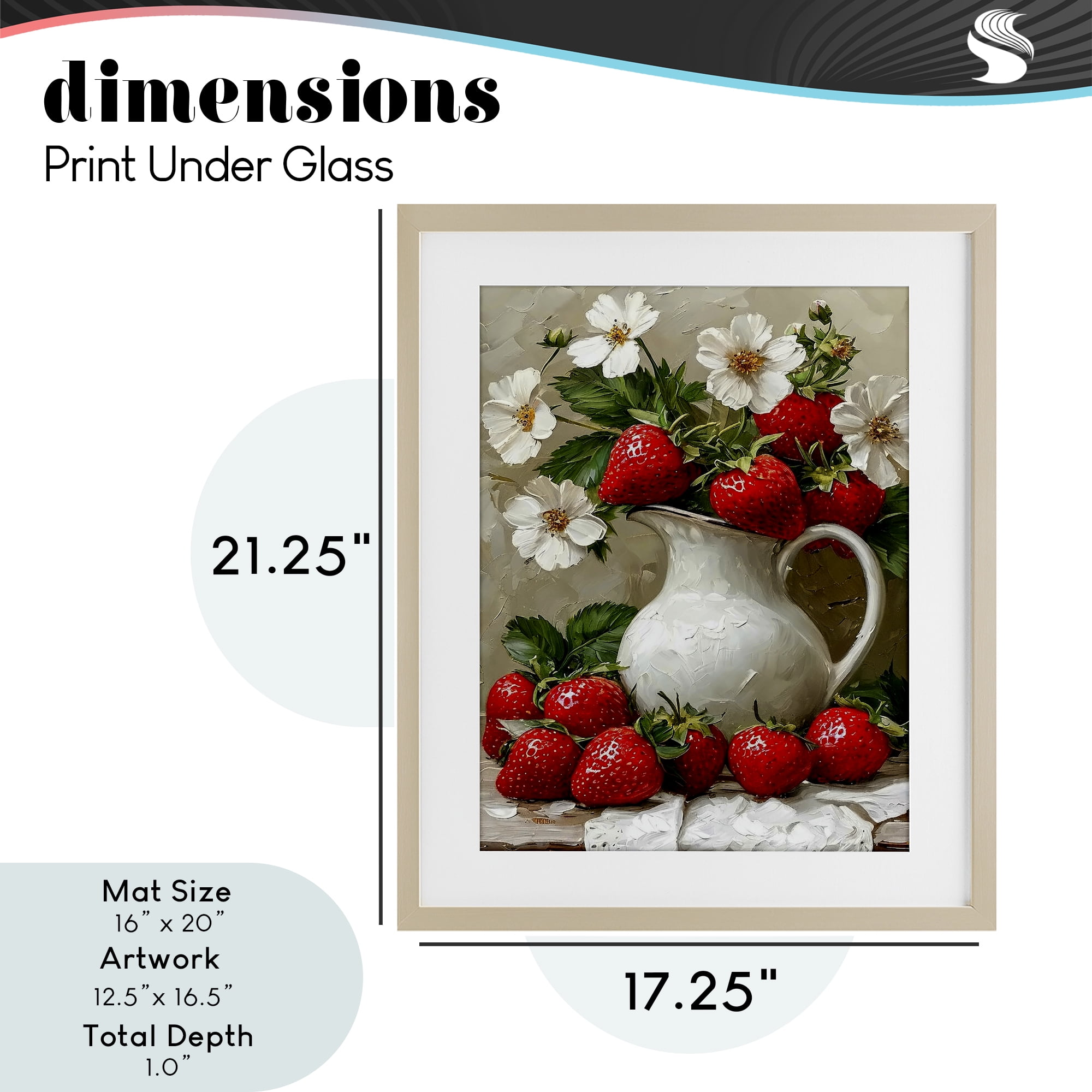 Painterly Strawberries Still Life Birch Framed Print Under Glass, design by Lettered and Lined
