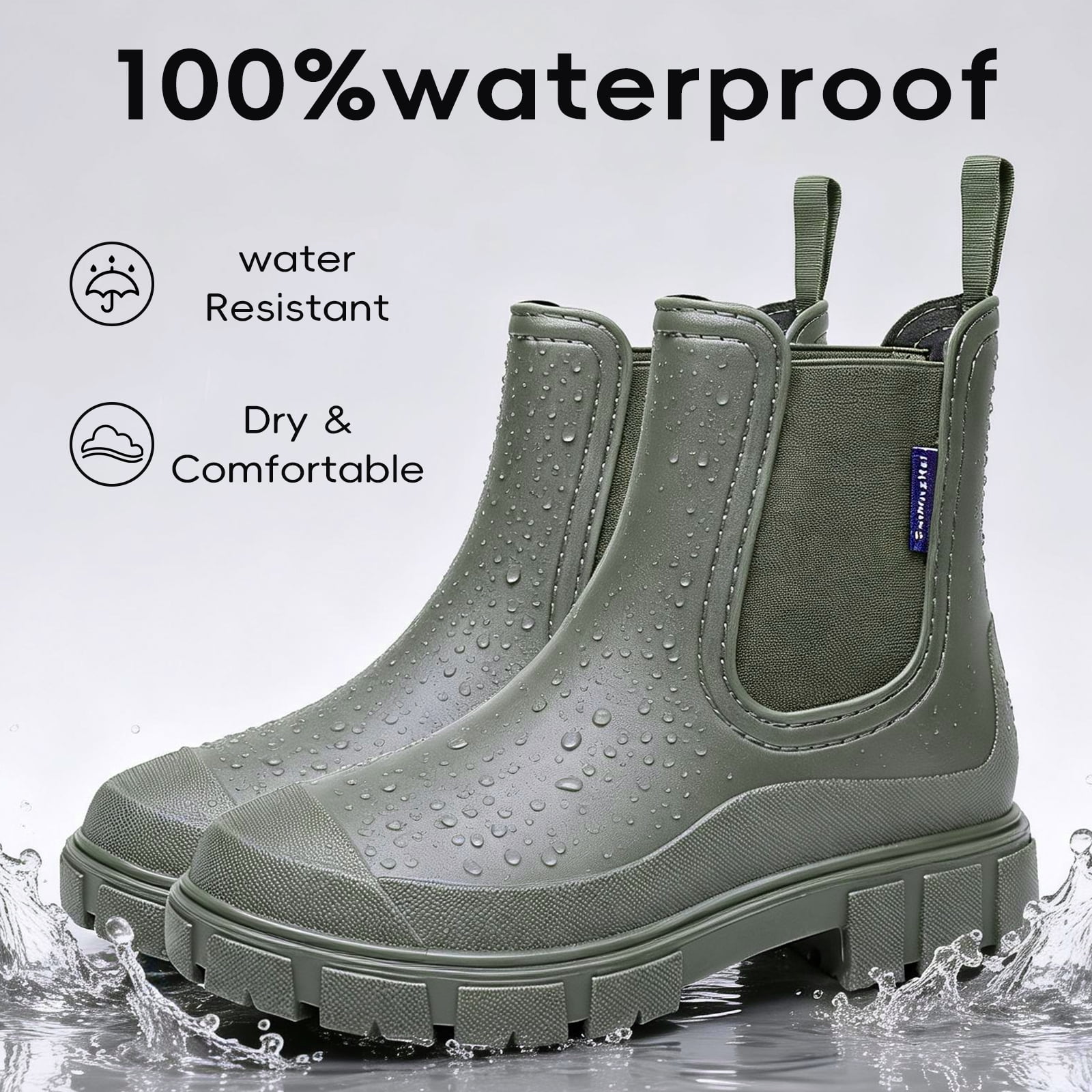 Sogetch Womens Short Rain Boots Waterproof Ankle Chelsea Boots Slip-Resistant Garden Shoes