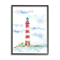 Stupell Industries Red Stripe Lighthouse Soft Coastal Landscape Black Framed, 11 x 14, Design by Melissa Hyatt LLC