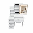 thumbnail image 2 of Coiffeuse Moderne, avec 3 modes d'Éclairage DEL à Luminosité Réglable, avec 4 Tiroirs et Multiples Étagères de Rangement Ouvertes, avec un Support pour Séchoir à Cheveux et une Prise de Courant, une Coiffeuse.blanc, 2 of 3