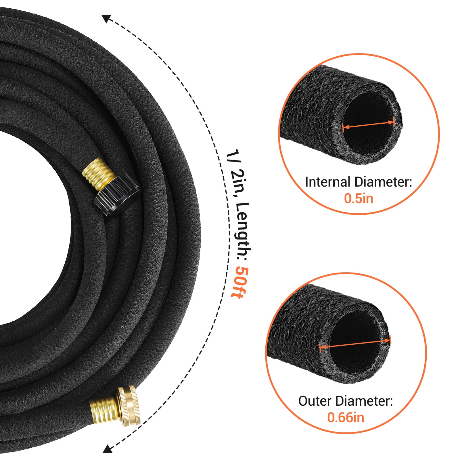 TLGREEN Soaker Hose Kit 50 ft 1/2", with Solid Brass Connectors, Heavy Duty Drip Hose to Save 70% Water, for Garden, Lawn and Yard