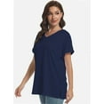 thumbnail image 3 of Women's V Neck T Shirts Casual Rolled Short Sleeve Side Split Summer Tops Loose Fit, 3 of 6