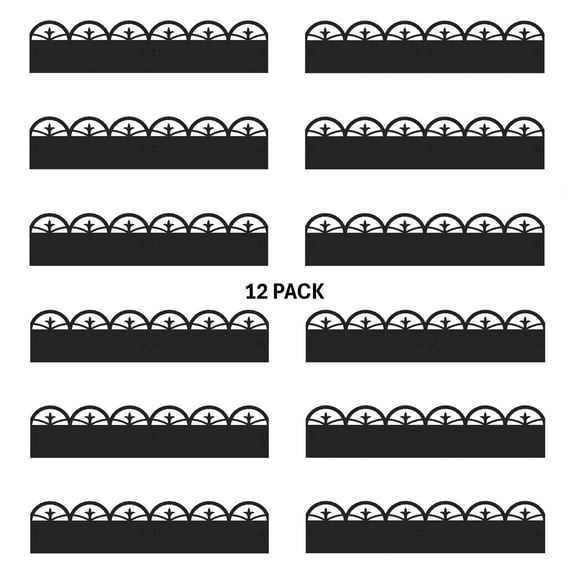 Set of 12 Steel Garden Border Edging Panels, Black Fence Panels, 3 Ft W x 8 In H, 83644-12