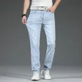 thumbnail image 4 of Pantalones vaqueros de verano para hombre, pantalones elásticos, pantalones vaqueros para hombre, pantalones cargo elásticos, estilo callejero japonés, otoño coreano 2024, pierna ancha, informal, XS, 4 of 5
