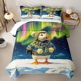 thumbnail image 2 of Castle Fairy Whimsical Cartoon Winter Puffin Twin Quilt Set,Aurora Borealis Snow Ice Landscape Twin Coverlet Set,Green Navy, 2 of 7