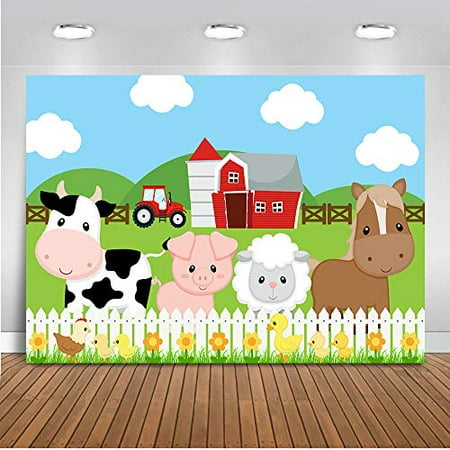 Mocsicka Farm Barnyard Birthday Backdrop 7x5ft Cartoon Red Barn