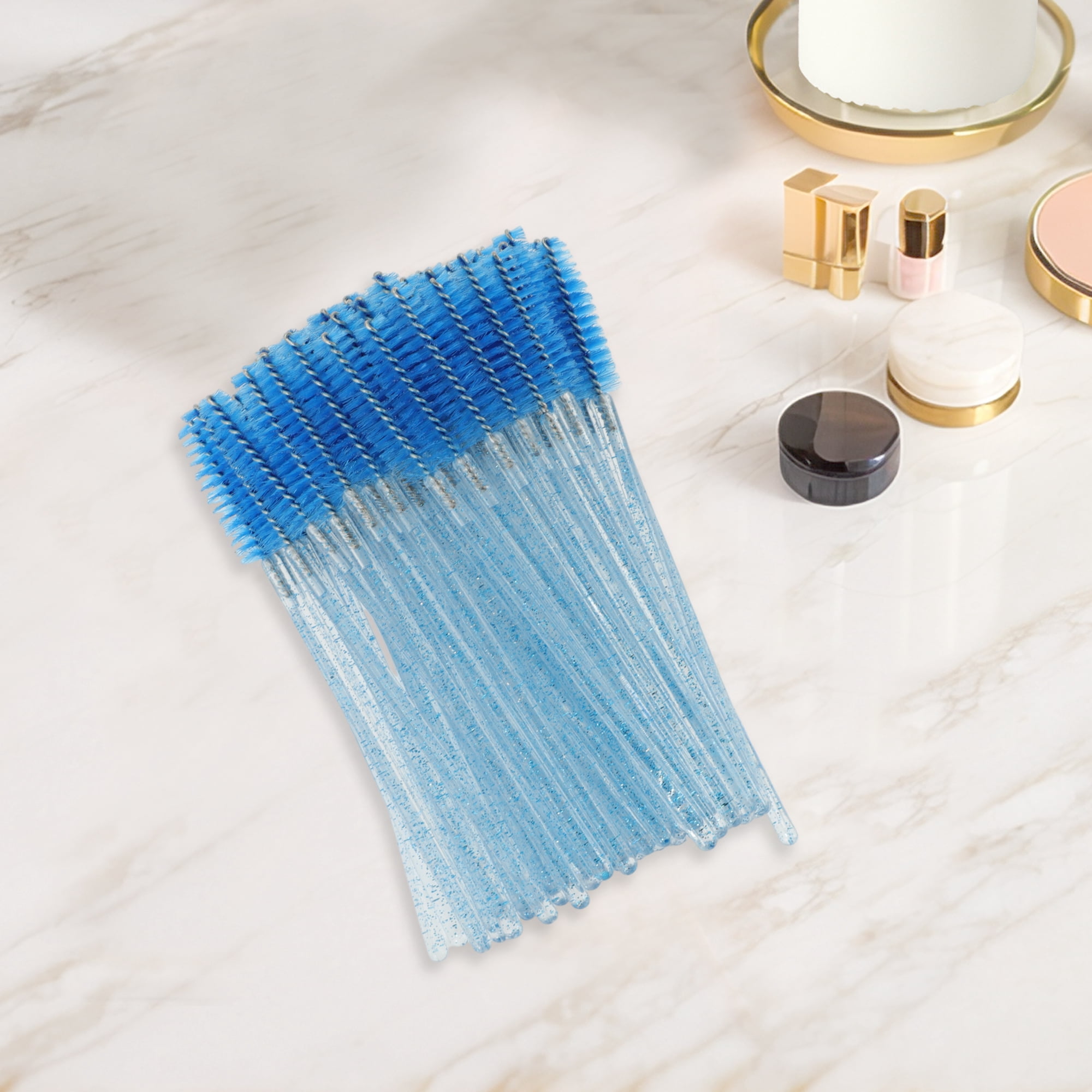 Unique Bargains 100 Pcs Portable Eyelash Brush with Protective Case for Vacation Blue