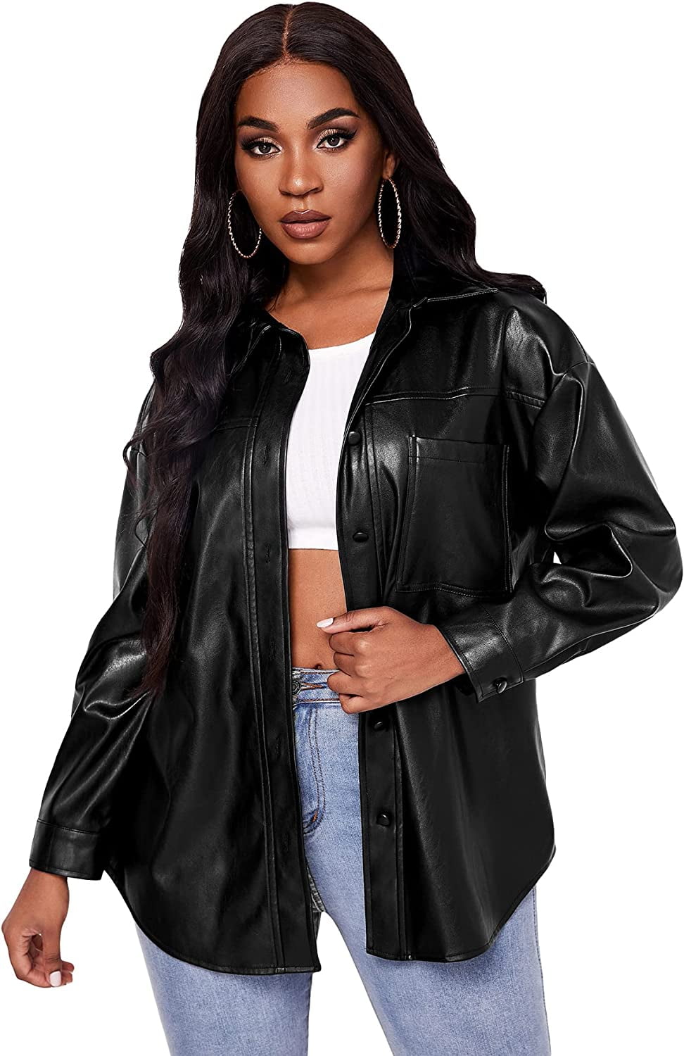 leather shirt jacket womens