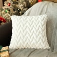 thumbnail image 4 of AuroraX Decorative Throw Pillow Covers White Plush 18x18 Inch Pillow Cases Minimalist Striped Indoor Embroidered Three-Dimensional Leaf Cushion Cover Livingroom,Room Decor, 4 of 6