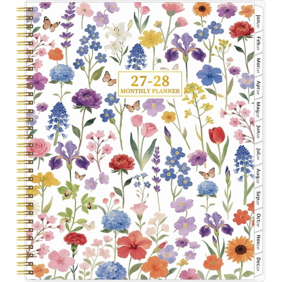 2027-2028 Monthly Planner, 2 Year Calendar Planner, Jan 2027 - Dec 2028, 8.5'' x 11'', Large Spiral Agenda, 24 Months, with Tabs &Pocket, Flexible Cover, Organizer for Office School, White