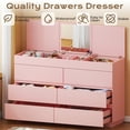 thumbnail image 3 of Ktaxon 6 Drawer Double Dresser with Mirrow Wood Dresser Storage Cabinet Drawer Organizer Chest of Drawers, Pink, 3 of 16