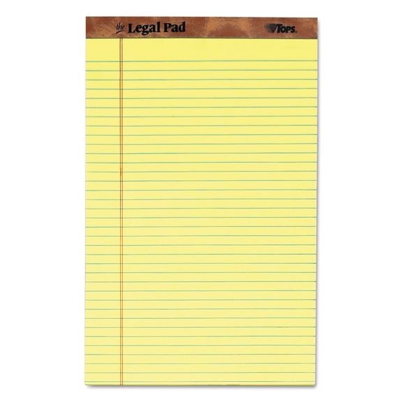 Tops The Legal Pad 50 Sheet 8.5x14 Wide/Legal Rule Perforated Pads - Canary Yellow (1 Dozen), Paper