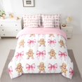 thumbnail image 2 of Homewish Kawaii Gingerbread Man Bedding Comforter Set 7 Pieces, Princess Watercolor Bow-tie Full Bedding Set, Teens Kids Girls Reversible Fitted Sheet Flat Sheet, Ultra Soft Bedroom Decor, 2 of 7