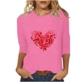 thumbnail image 2 of TrendVibe365 Valentines Day Clothes Womens Tops 3/4 Sleeve Plus Size Crew Neck Polyester Casual Love Heart Printed Lover Gift Blouse Tops for Valentines Gifts Pink 3XL, 2 of 4