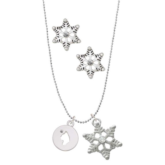 Delight Jewelry Silvertone Cat Head Silhouette Silver tone Snowflake Charm Necklace and Stud Earrings
