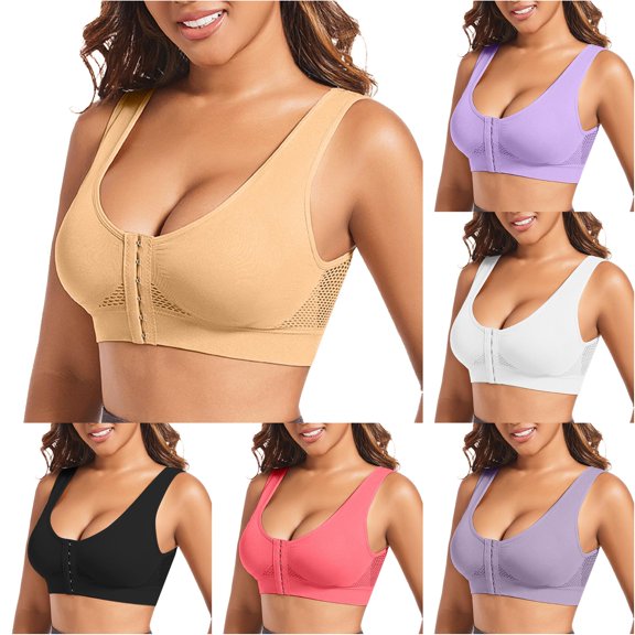 Vrotazzy Women Casual Hollow Out Button Breathable Sport Bra Top Underwear Without Steel Ring Gathering