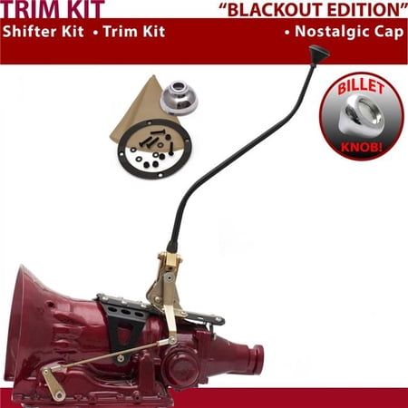 American Shifter 4L60E Shifter Kit Black 23 in. Swan Trim Kit Push Button Cap Tan Boot Billet Knob for F5F96