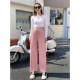 thumbnail image 5 of Womens Waffle Knit Lounge Wide Leg Pants High Elastic Waist Flowy Sweater Pants with Drawstring Pink XL, 5 of 7