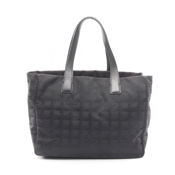 Pre-Owned CHANEL New Travel Line MM Tote Bag, Leather, Nylon Canvas, Women's, Black,... (Good)