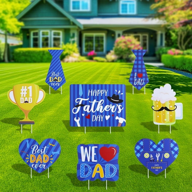 Letreros para el día del padre, juego de 8 decoraciones para el césped del día del padre, letrero para patio con texto en inglés Best Dad Ever Patio, decoración para fiestas en interiores y exterior