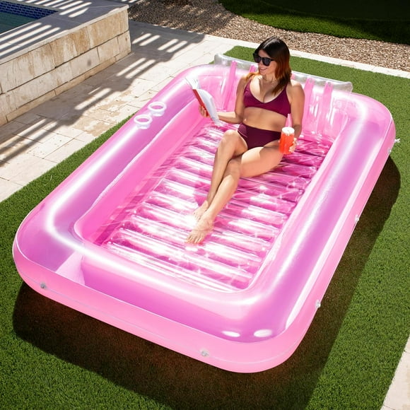 ParentInflatable Tanning Pool Lounger Float, 85" x 57" Extra Large Pool Floats Adult with Pillow, 4 in 1 Suntan Tub Raft Floatie,Sunbathing Bed Lounge for Water Blow Up Ball Pit Party Gifts, XL-Pink