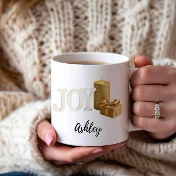 CH1Ristmas C1Andle Mug, Gold Gif Joy Mug, H1oliday Coffee Cup, EleganH1Ristmas Gift for Her, Fest Winter Mug