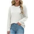 thumbnail image 4 of Sevevn Women's Solid Color Ribbed Knit Casual Crew Neck Fall Dressy Tops for Women Tunic Blouse White M, 4 of 9