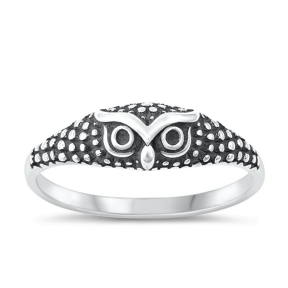 Cute Oxidized Owl Ring .925 High Polished Sterling Silver Band Jewelry Female Male Unisex Size 9