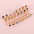 thumbnail image 3 of 12 Pairs Surgical Stainless Steel Flat Back Birthstone Cubic Zirconia Stud Earrings, Gold Plated Screw Back Round Star Heart Flower Hexagon Triangle CZ Stud Earrings Set, 3 of 8