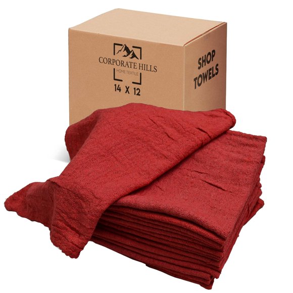 CH Cotton Shop Towel â?? Absorbent Shop Towels (14" x 12" - Pack of 100 - Red) Multipurpose Cleaning Towels for Automobiles, Industries, Garages, an