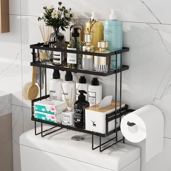 Organizadores de baño Godboat, 2 niveles, para colocar sobre el inodoro, color negro