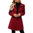 thumbnail image 2 of Vixolx Womens Mid Length Wool Blend Coat Stand Collar Single Breasted Overcoat with Slant Pockets Fall Winter Casual Office, 2 of 8