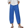 thumbnail image 4 of Costeam Womens Capri Pants Cotton Linen Blend Wide Leg with Side Pockets Mid Rise Relaxed Waist Lace Embroidery Split Cuff Cropped Trousers Lightweight Breathable Soft Casual Summer Bottoms, 4 of 7