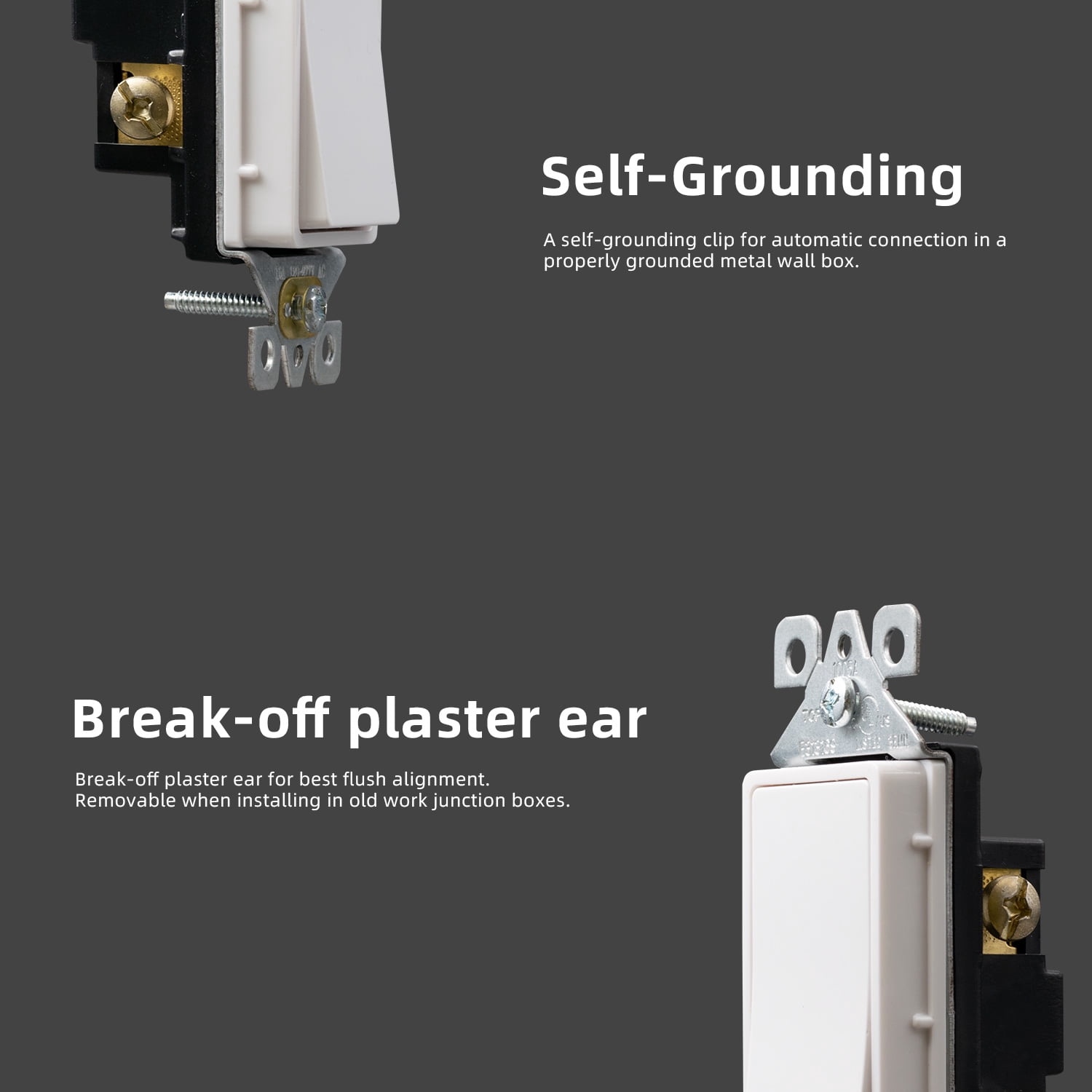 Hyper Tough 3-Way Self-Grounding Rocker Switch, 15 Amps, Impact Resistant, Paddle Design, White