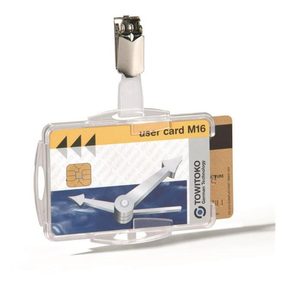 Produits de Bureau Durables 821819 Porte-Cartes d'Identité Double Style Ouvert avec Sangle Clip, Transparent - Boîte de 25