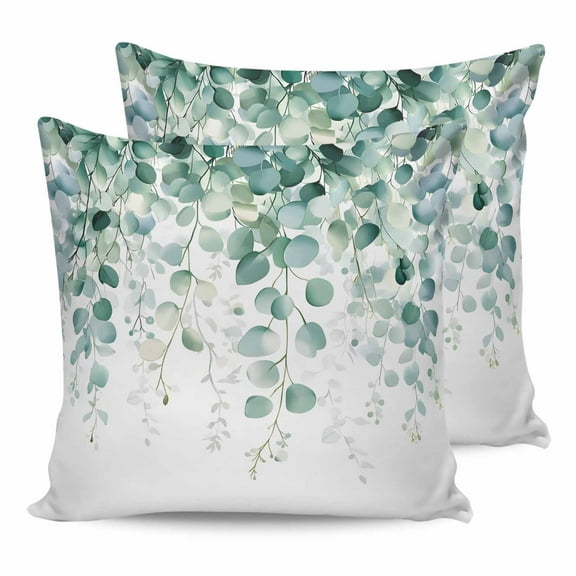 Outdoor Waterproof Throw Pillow Covers Set of 2 Sage Green Eucalyptus Leaves Decorative Pillowcases Square Outdoor Pillows Cushion Case 16x16 Inch Leaf Plant Patio Pillows for Couch Sofa Bed Garden