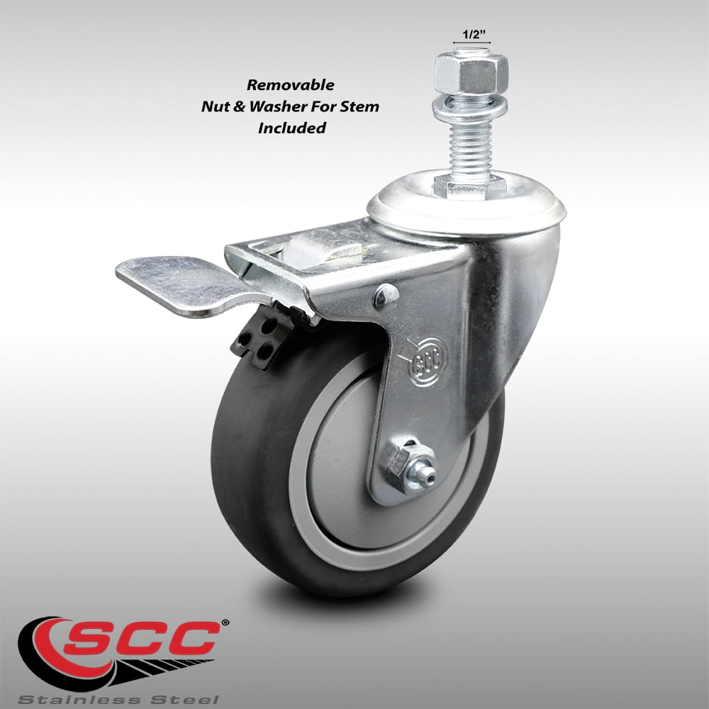 Stainless Steel Thermoplastic Rubber Swivel Threaded Stem Caster 4" x