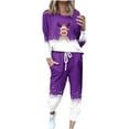 thumbnail image 2 of JURANMO Christmas Womens Two Piece Outfits Casual Sweatsuits,2024 Winter Women's Cute Reindeer Gradient Printing Casual Trendy Long Sleeve Sport Pullover Leisure Tops + Drawstring Pockets Pants Set, 2 of 5