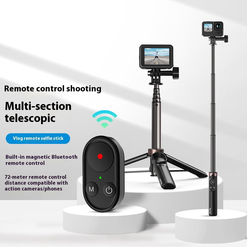 Bluetooth Camera Tripod Selfie Stick - Bigcan Vlog Remote Control Extendable Tripod Pole for GoPro 13/12/11/10/9/8/MAX & iOS Android Phones, Foldable 173–600mm with Rotating Phone Holder