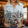 thumbnail image 2 of LiMoi Women's Seasonal Holiday Blouse Three Quarter Sleeve V Neck Top with Artistic Santa Print Tees Tshirts Shirts My Items, 2 of 5