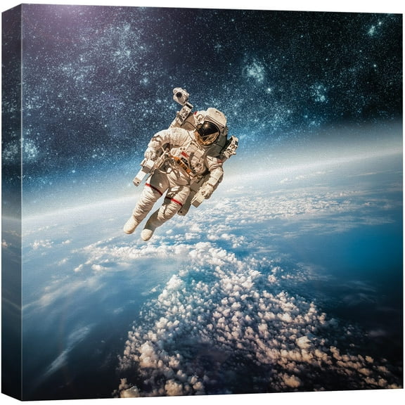 wall26 Canvas Print Wall Art Astronaut & Stars Over The Earth Astronomy & Space Sky Digital Art Modern Art Global Scenic Colorful Multicolor for Living Room, Bedroom, Office - 12"x12&quo