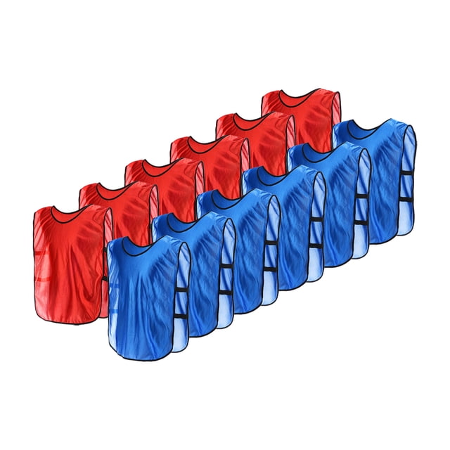 Uxcell L Chaleco de Entrenamiento de Scrimmage Jersey de Fútbol para Equipos, Paquete de 12 en Azul y Rojo