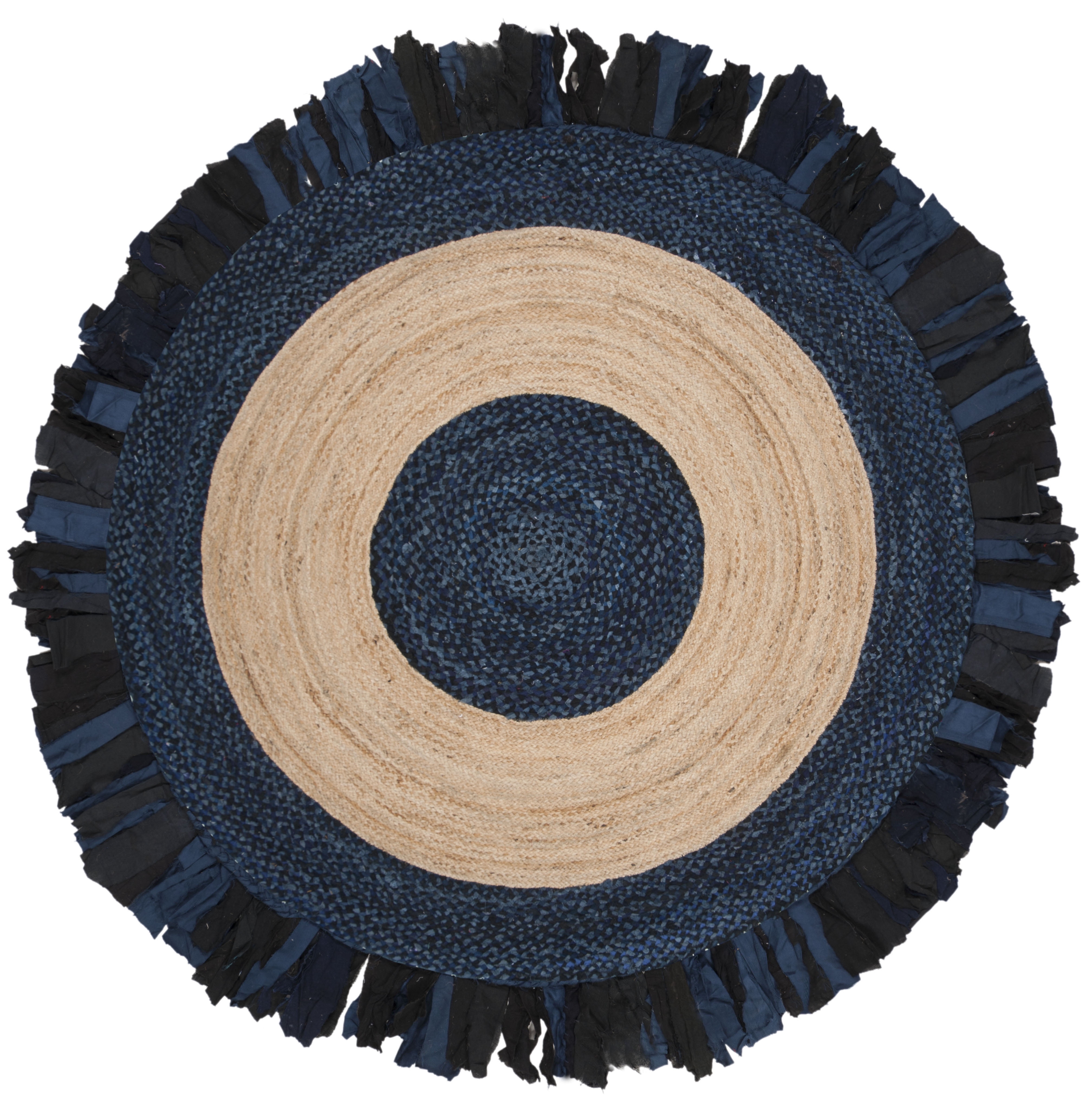 SAFAVIEH Cape Cod Susan Striped Area Rug, Navy/Natural, 7' x 7' Round