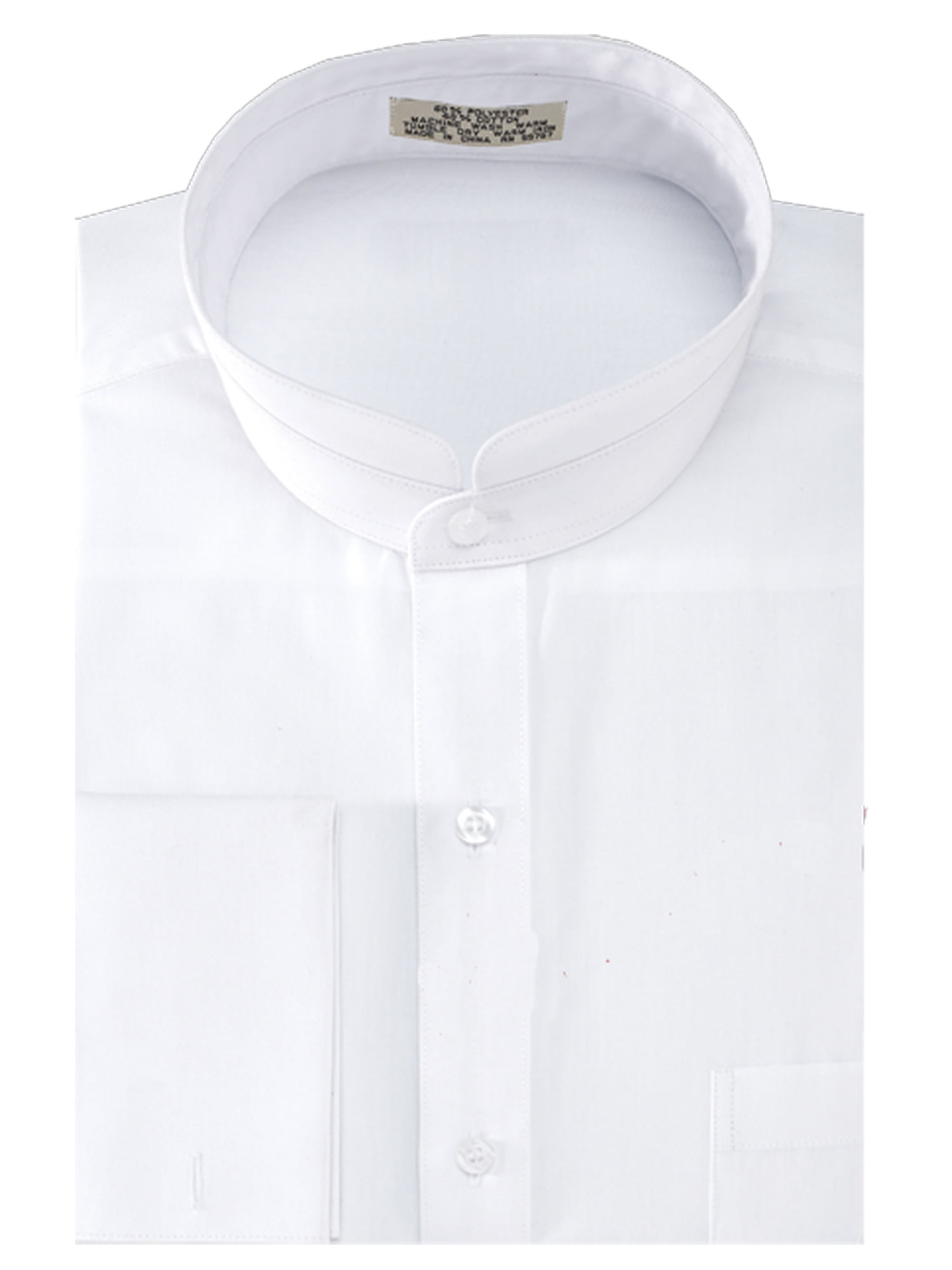 Men's Solid Banded Collar French Cuff Dress Shirt Solid Color - Walmart.com