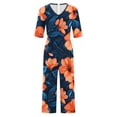 thumbnail image 5 of PWPSG Hibiscus Floral Print Jumpsuit for Women with V Neck, Half Sleeves, Cropped Wide Leg, Side Buttons Orange S, 5 of 5