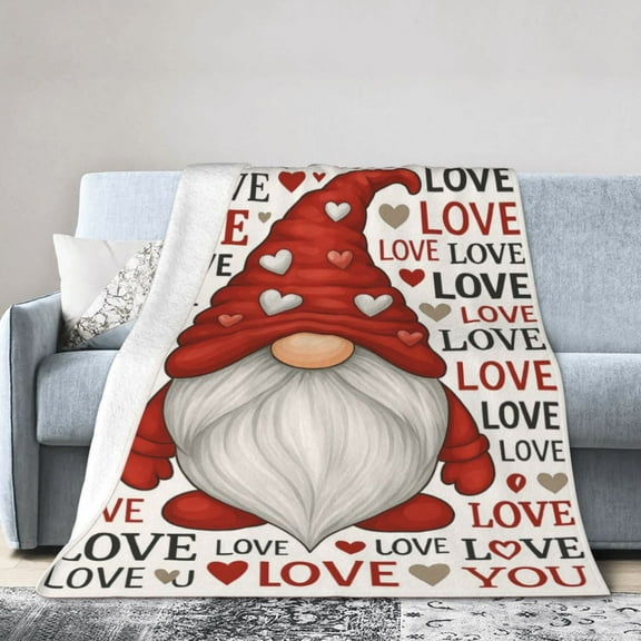 Valentines Day Decorative Large Throw Blanket 50 by 70 Red Gnome Love Heart Blanket Girlfriend Wife Couple Gift Blanket for Couch Bed Sofa Soft Fleece Blankets and Throws 50x40
