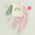 thumbnail image 3 of Gupgi 2Pcs Baby Boy Girl Fall Winter Clothes Rainbow Color Block Crewneck Sweatshirt Tops Solid Pants 0-3 Years, 3 of 9