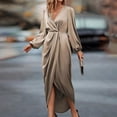 thumbnail image 6 of Yokua Women's V-neck long-sleeved satin midi dress, 6 of 9
